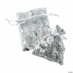 Deals 🥰 Mini Silver Metallic Organza Drawstring Bags - 12 Pc. 👏