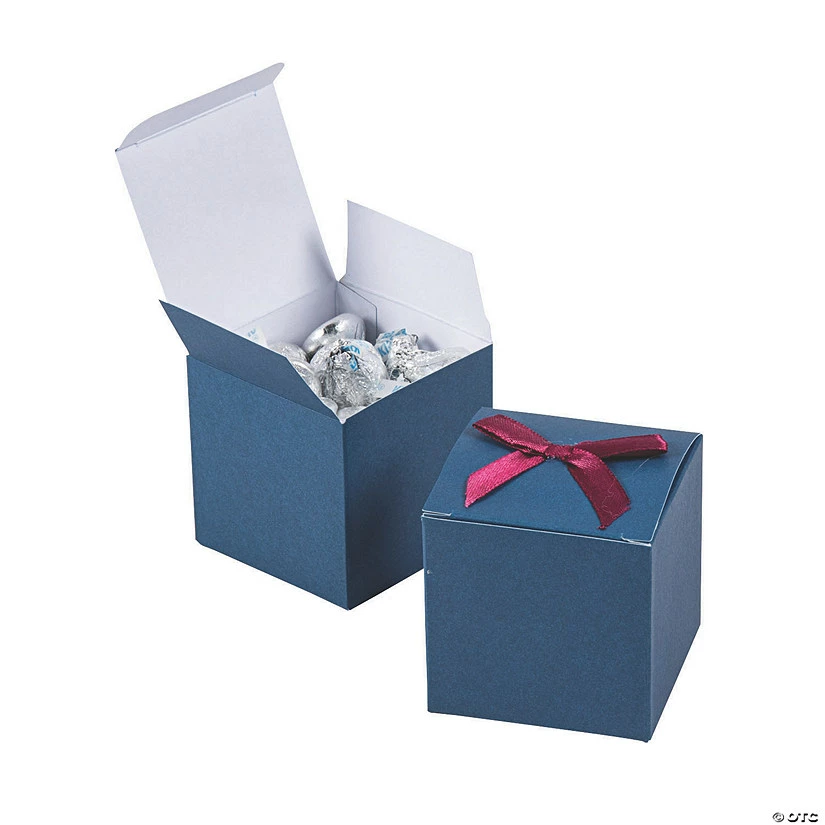Wholesale ❤️ Navy Blue Favor Boxes with Burgundy Bow - 24 Pc. ⭐ 1 Wholesale ❤️ Navy Blue Favor Boxes with Burgundy Bow - 24 Pc. ⭐