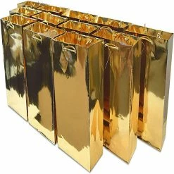 Buy ⭐ OccasionALL- Large Gold Metallic Foil Paper Gift Bags with Handles for 🎂 Birthday Parties 12 Pack 10x5x13 ❤️