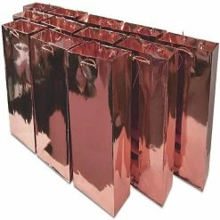 Flash Sale ✨ OccasionALL- Medium Rose Gold Foil Paper Gift Bags with Handles for Baby Shower 12 Pack 7.5x3.5x9 🎉