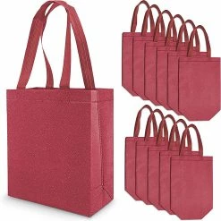 Cheap ❤️ OccasionAll- Medium-Small Metallic Red Reusable Glitter Gift Bags with Handles, 🎂 Birthday Party Favor Bags Bags for Weddings, Holidays, 8x4x10" 12 Pcs ⌛