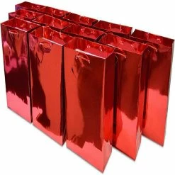Best Sale ✔️ OccasionALL- Metallic Paper Red Gift Bags, for 🥳 Birthday Parties 7.5x3.5x9, 12 Pack 🥰
