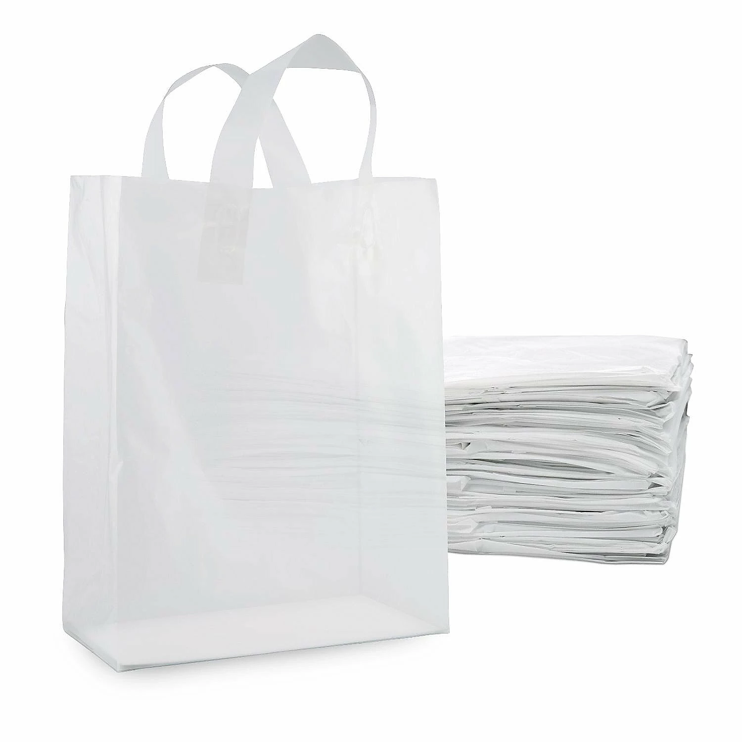 Best Sale ⭐ Plastic Bags with Handles - 10x5x13 Inch 100 Pack Medium Frosted White Gift Bags with Cardboard Bottom, Merchandise, Small Business, Boutiques, Take Out 🎁 1 Best Sale ⭐ Plastic Bags with Handles - 10x5x13 Inch 100 Pack Medium Frosted White Gift Bags with Cardboard Bottom, Merchandise, Small Business, Boutiques, Take Out 🎁
