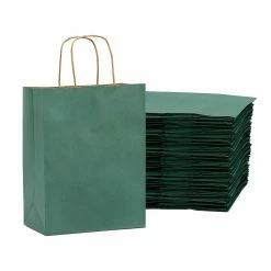 Hot Sale π€© Prime Line Packaging- Green Gift Bags, Small Kraft Paper Shopping Bags with Handles 8x4x10 inch 100 Pack π