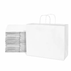 Promo 🧨 Prime Line Packaging- Large White Paper Bags, Kraft Paper Bags with Twisted Handles 100 Pack 16x6x12 🛒