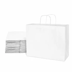 Hot Sale 🤩 Prime Line Packaging- Large White Paper Bags, White Kraft Paper Bags with Twisted Handles 25 Pack 16x6x12 😉