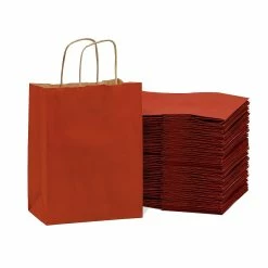 Deals 🔥 Prime Line Packaging- Red Kraft Paper Gift Bags with Handles, Shopping Bags 8x4x10 inch 100 Pack 👏