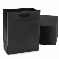 Outlet 👍 Prime Line Packaging- Small Black Kraft Paper Gift Bags with Handles for Retail Stores 50 Pack 8x4x10 🛒