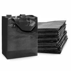 Budget 🎉 Prime Line Packaging- Small Frosted Black Plastic Shopping Bags with Handles 50 Pack 8x4x10 ✨