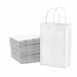 Buy ❤️ Prime Line Packaging- Small White Kraft Paper Shopping Bags with Handles 6x3x9 inch 100 Pack 😀