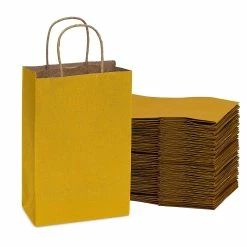 Outlet 𧨠Prime Line Packaging- Small Yellow Kraft Paper Shopping Bags with Handles 6x3x9 inch 50 Pack π