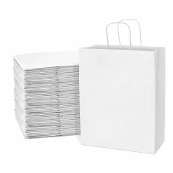 Cheap βοΈ Prime Line Packaging- White Kraft Paper Bags W/ Handles, 50 Pcs. 10x5x13 β€οΈ