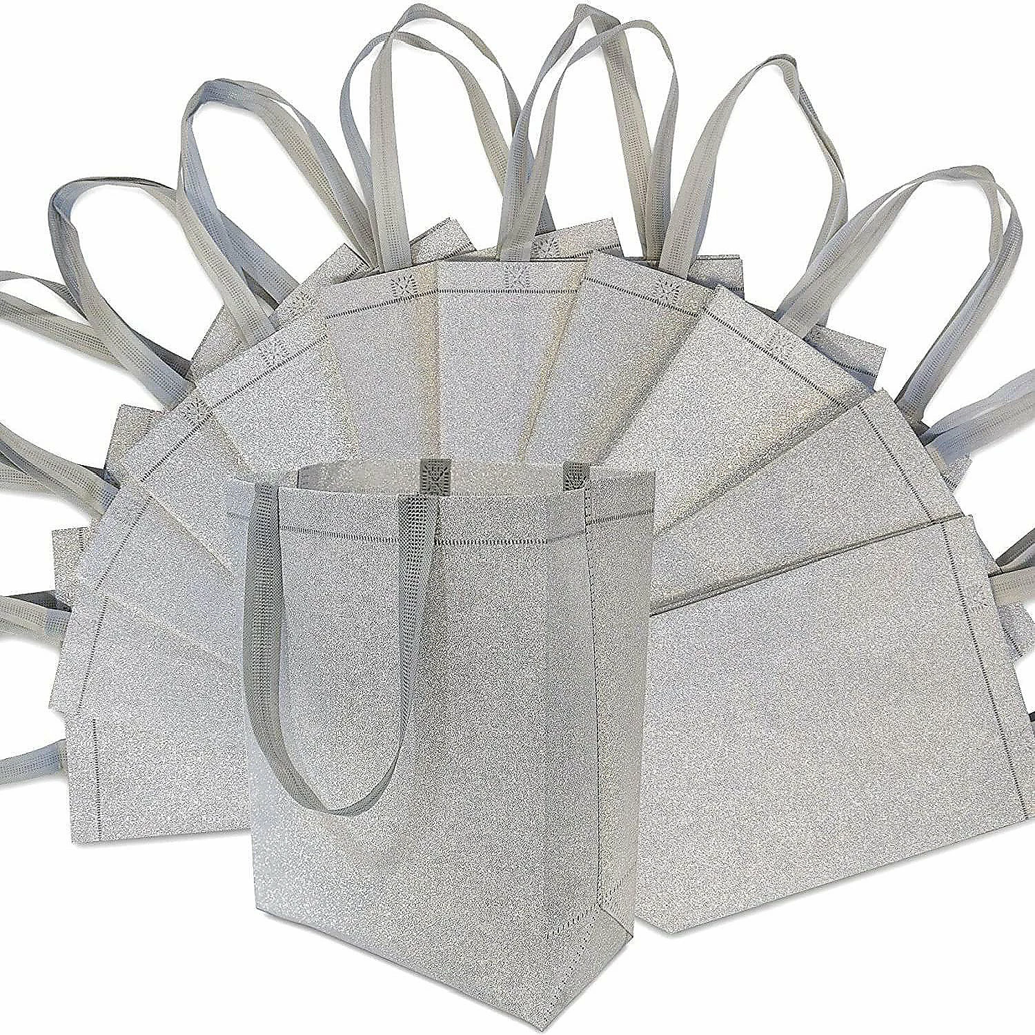Outlet ๐ Silver Gift Bags - 12 Pack Large Silver Reusable Gift Bag Tote with Handles, Glitter Metallic Bling Shimmer, Party Favors, Grocery Shopping - 10x5x13 โญ 1 Outlet ๐ Silver Gift Bags - 12 Pack Large Silver Reusable Gift Bag Tote with Handles, Glitter Metallic Bling Shimmer, Party Favors, Grocery Shopping - 10x5x13 โญ