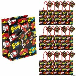 Wholesale ⌛ Small Superhero Paper Gift Bags with Tags - 12 Pc. 🔥